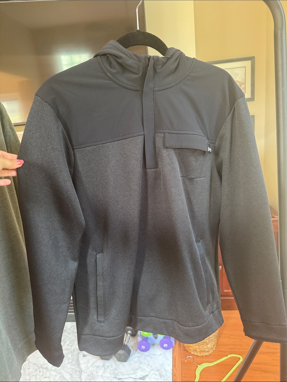 Under Armour Black and Dark Gray Half-Zip Hooded Pullover